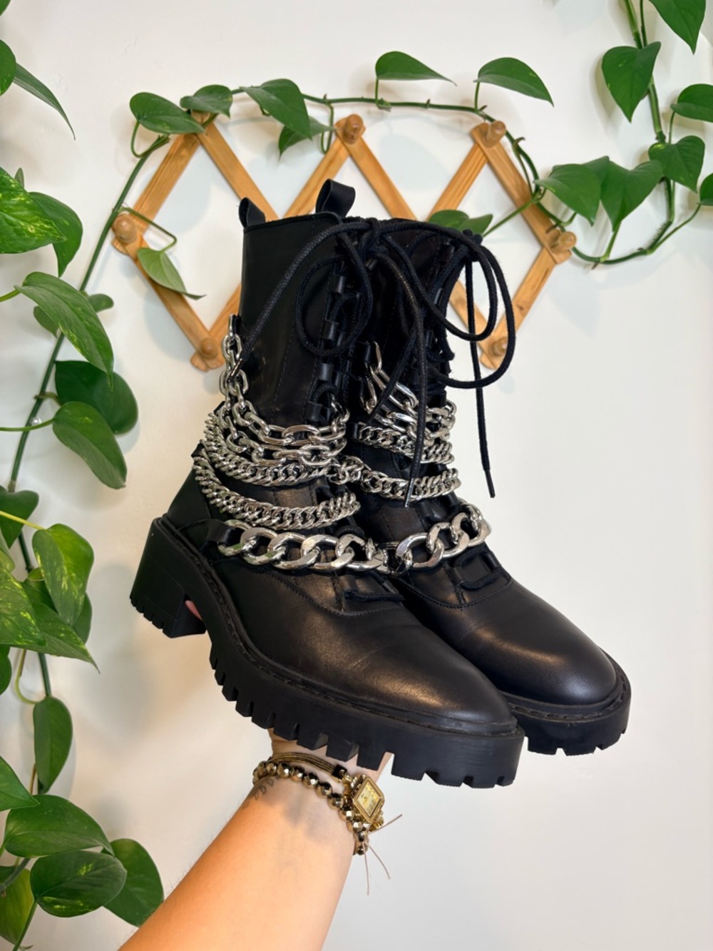 Zara Chain Leather Ankle Boots